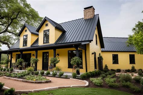 yellow house with black metal roof|pictures of houses painted yellow.